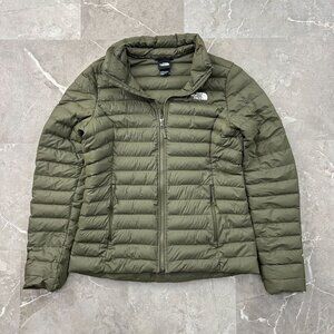 The North Face Stretch Down Jacket Womens Medium 700 Army Green Hiking Puffer